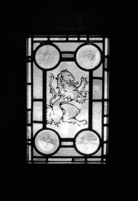 Stain glass window of a lion, Alumni House (1973), St. Cloud State University