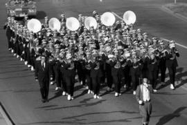 Marching band at the homecoming parade, St. Cloud State University