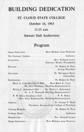 Dedication program Case Hall (1964), Halenbeck Hall (1965), and Holes Hall (1965), St. Cloud State University