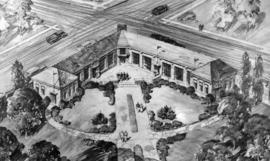 Brainard Hall (1947), architect's drawing, exterior, St. Cloud State University