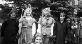 Fifth grade children dressed in costumes to perform Robin Hood, St. Cloud State University