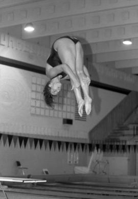 Sarah Loquai competes during a swimming meet, St. Cloud State University