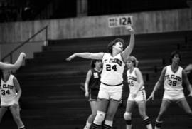 Dawn Anderson during a basketball game against the University of South Dakota, St. Cloud State University