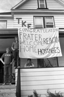 Tau Kappa Epsilon Iranian hostage sign, St. Cloud State University