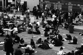 Students register for classes in Halenbeck Hall (1965), St. Cloud State University