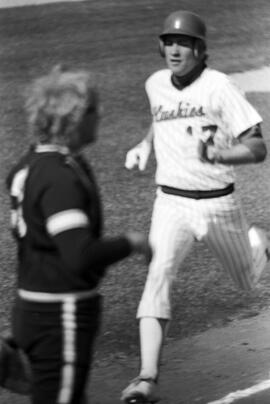 Bob Hegman runs to home plate during the St. Cloud State University baseball game against Southwest State University