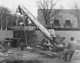 Man works on the Atwood Memorial Center (1966) construction site, St. Cloud State University